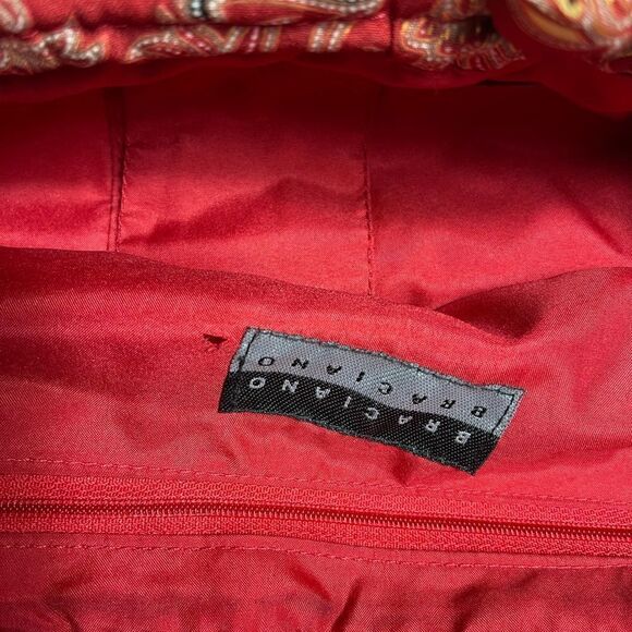 Braciano hand Bag Brass frame &Handle Kiss Lock Red & gold fabric beaded accent - Picture 8 of 9